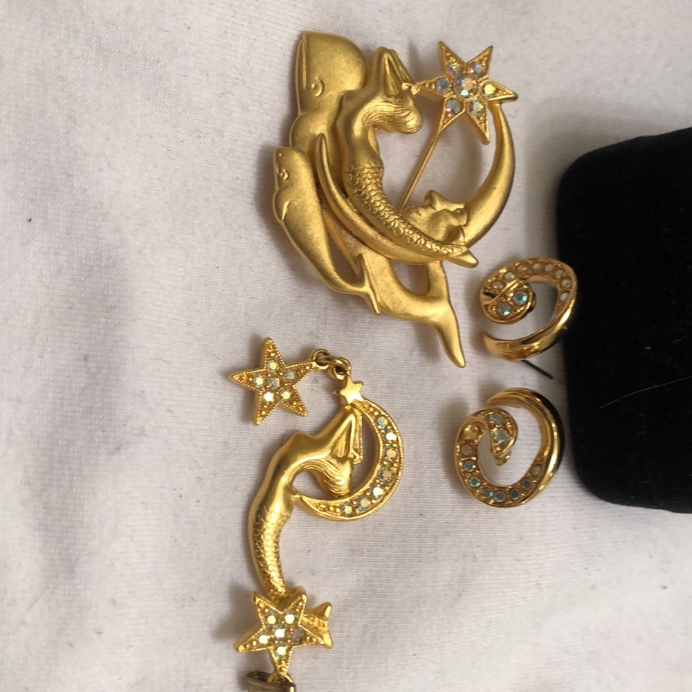Mermaid Pendant and Brooch and Studded earrings